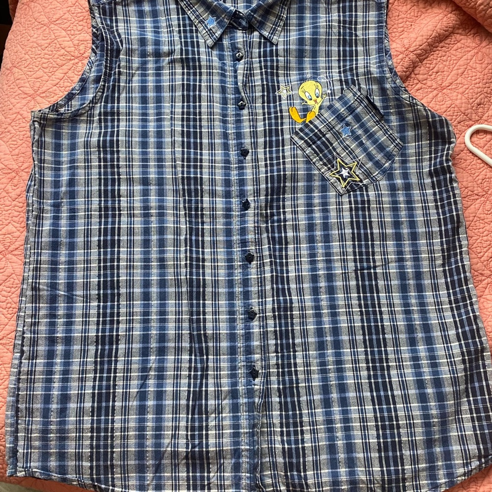 VTG 90s Y2K embroidery Tweety plaid tank top shirt